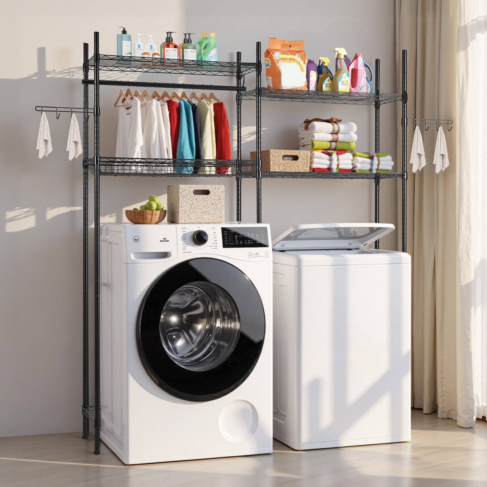 VEVOR Étagère rangement lave-linge/sèche-linge 4 niveaux, étendoir, 2 rangées. - Image 8