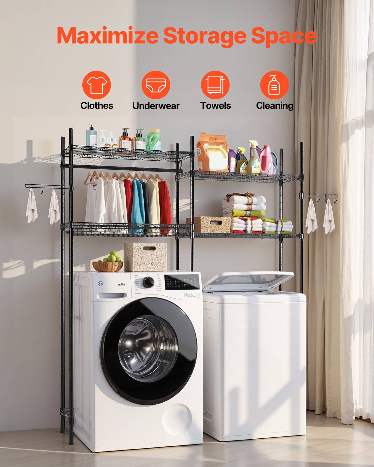 VEVOR Étagère rangement lave-linge/sèche-linge 4 niveaux, étendoir, 2 rangées. - Image 3