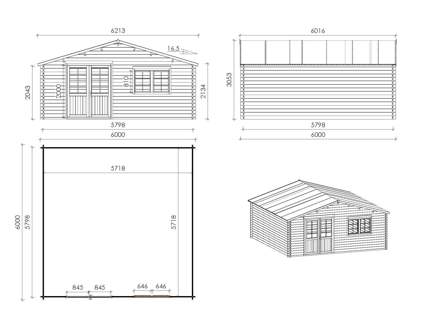 Altanka - Abri de jardin en bois - 36m2 - 6x6m - Ep. 40mm - Couleur: naturel - DOM610 - ALTANKA - Image 3