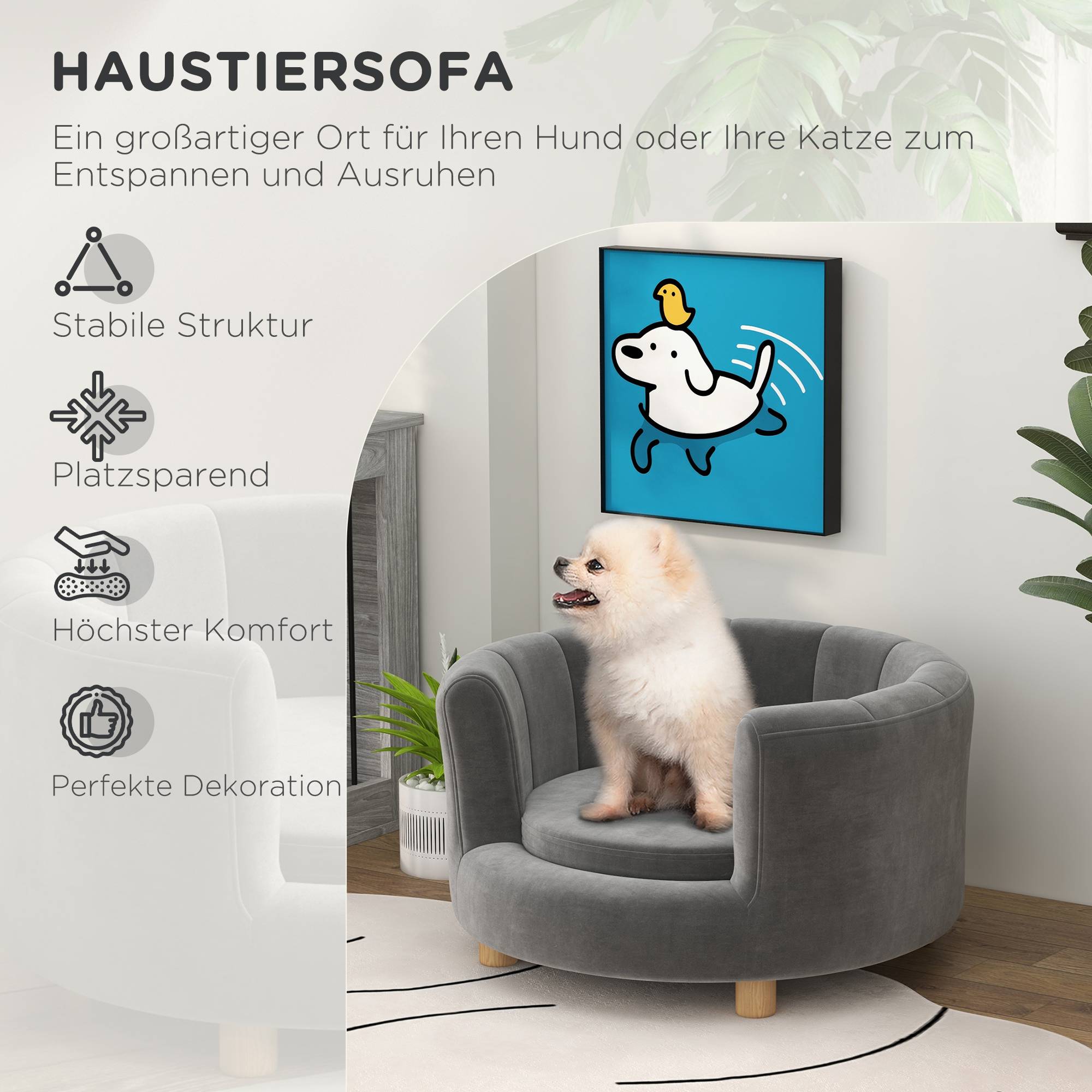 ComfortXL - Canapé pour chien et chat polyester 65 x 64 x 37 cm gris sur pieds bois coussin amovible dossier enveloppant - Image 7