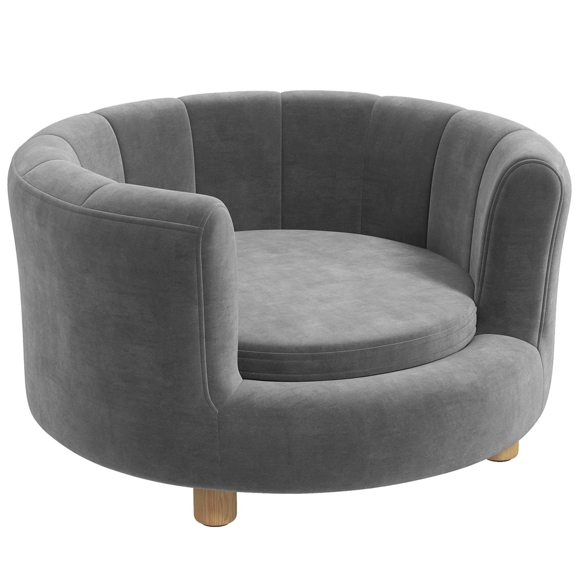 ComfortXL - Canapé pour chien et chat polyester 65 x 64 x 37 cm gris sur pieds bois coussin amovible dossier enveloppant - Image 10