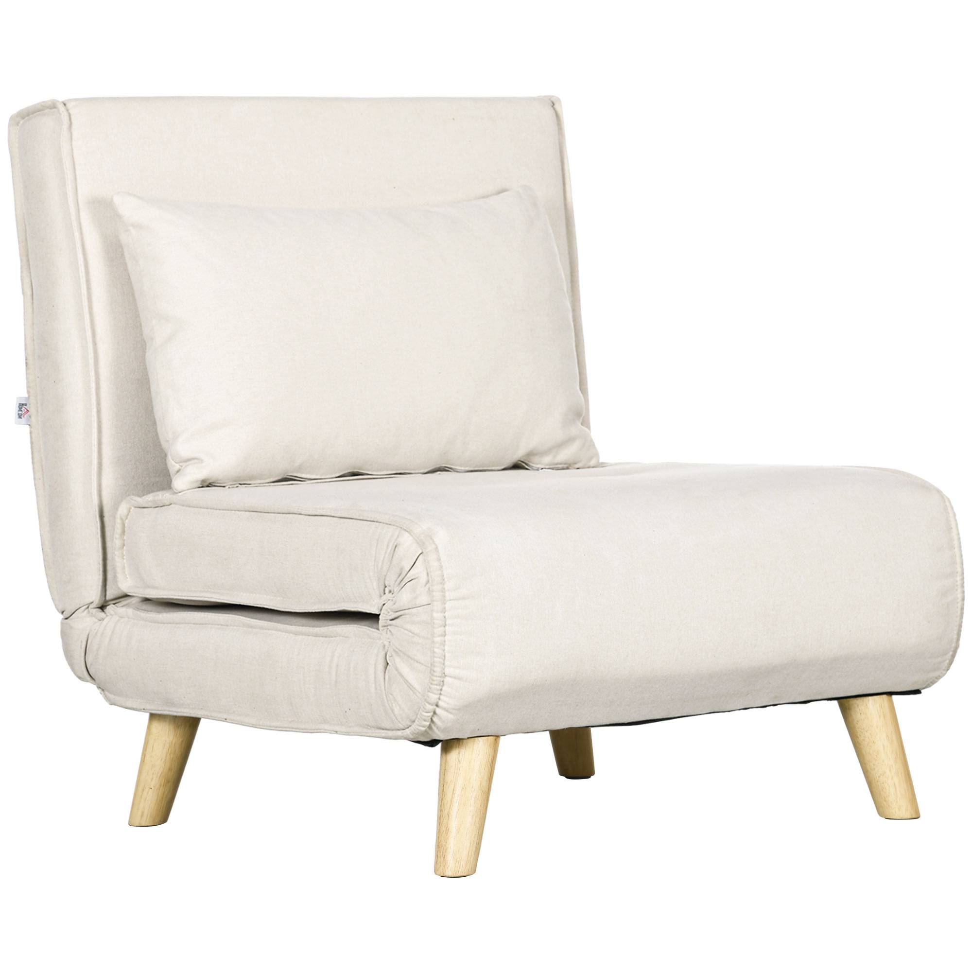 Fauteuil convertible, dossier réglable 6 positions, aspect lin, jusqu'à 120 kg, crème - Image 2