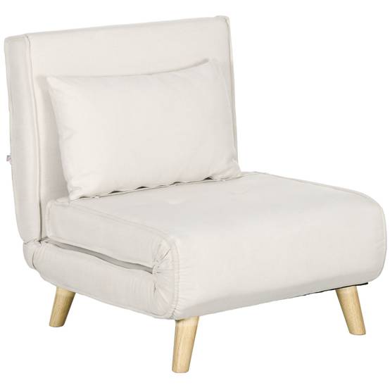Fauteuil convertible, dossier réglable 6 positions, aspect lin, jusqu'à 120 kg, crème - Image 1