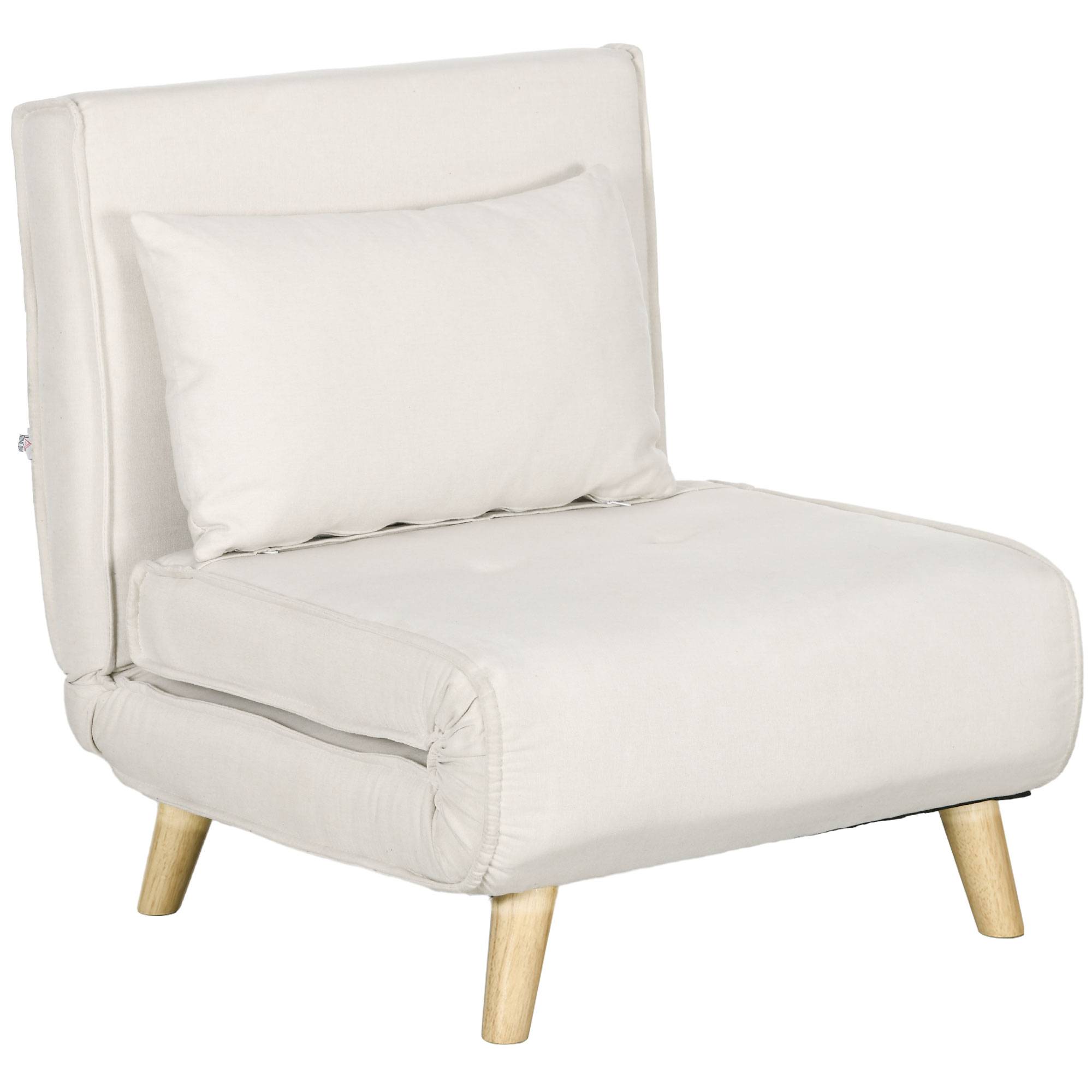 Fauteuil convertible, dossier réglable 6 positions, aspect lin, jusqu'à 120 kg, crème - Image 1