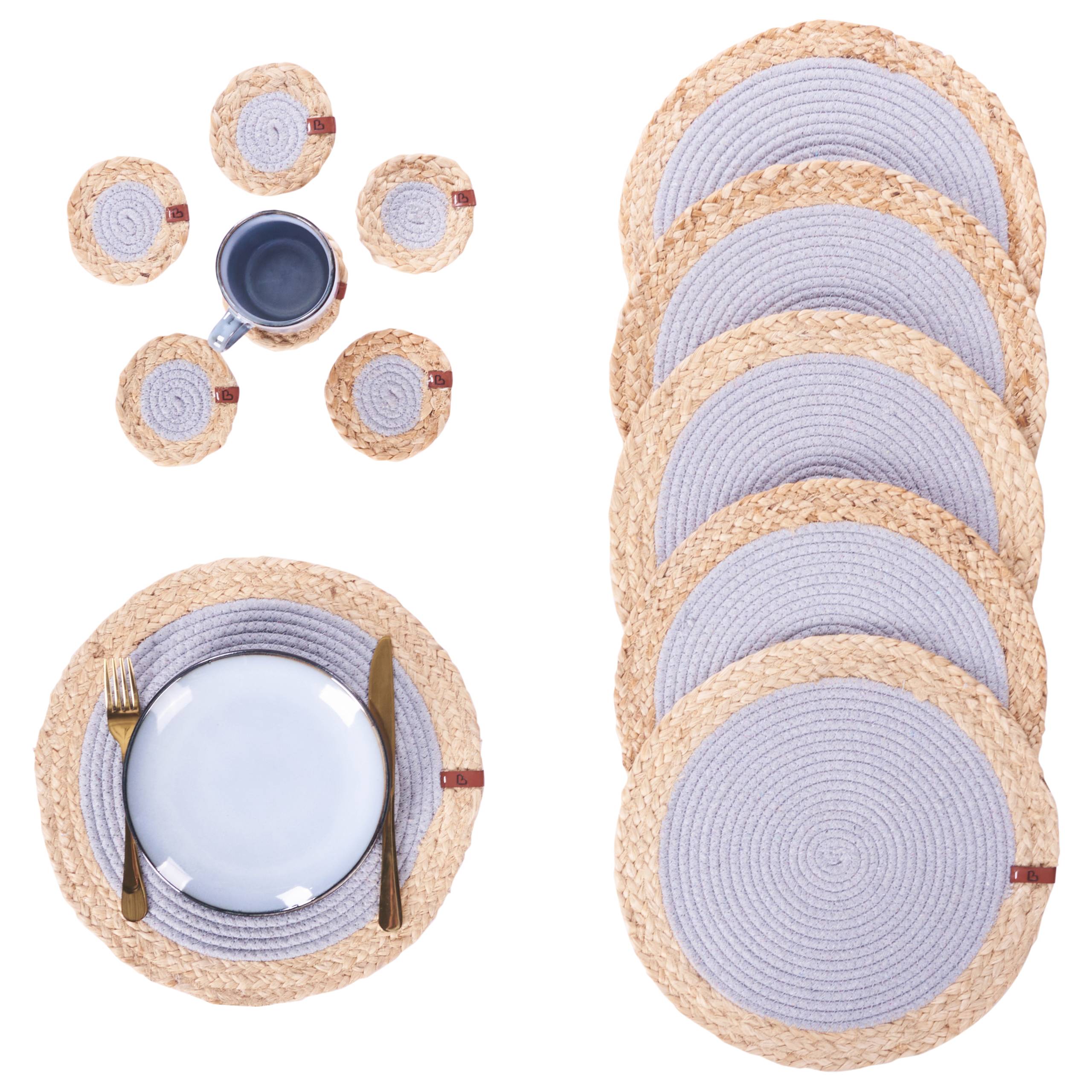 Beliani - Sets de table et sous-verres Jute Gris ROSELLA - 10x10x0.8- Beliani - Image 4