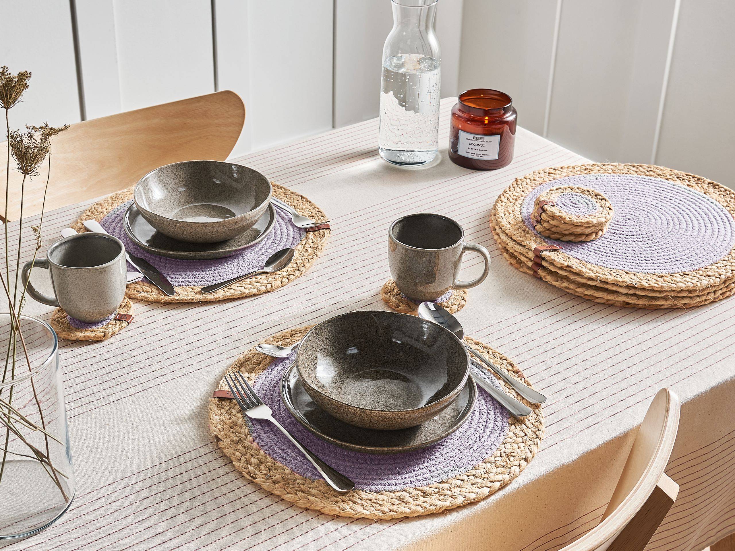 Beliani - Sets de table et sous-verres Jute Gris ROSELLA - 10x10x0.8- Beliani - Image 1