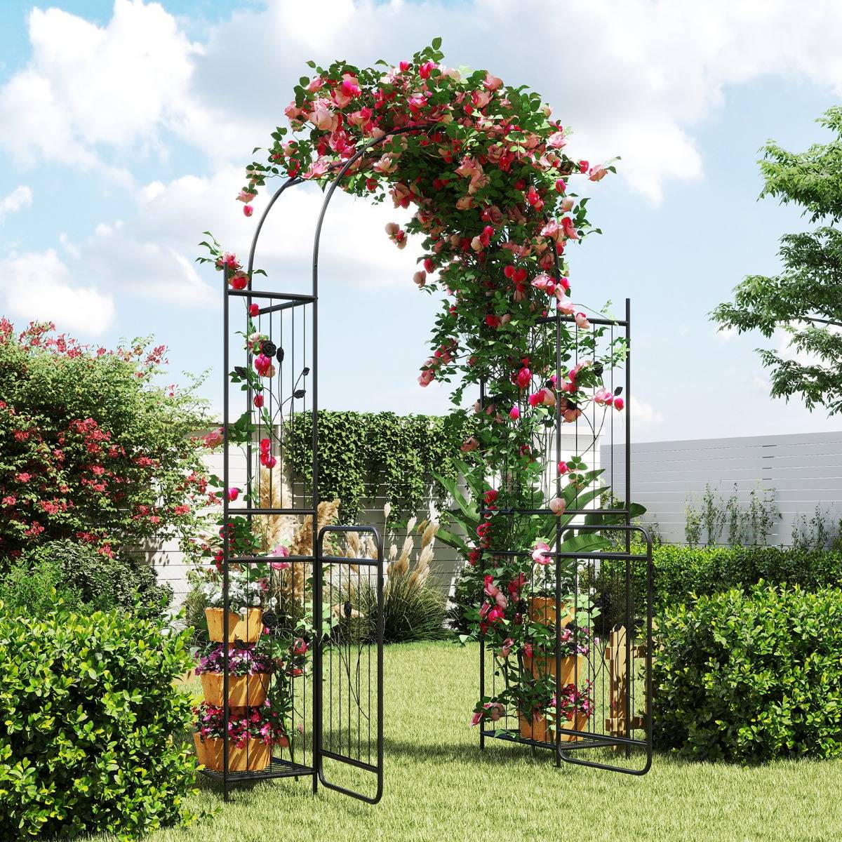 Arche de Jardin avec Portail Étagères Treillis pour Plante Grimpante Pergola de Mariage pour Cérémonie MAISON CHIC - Image 2