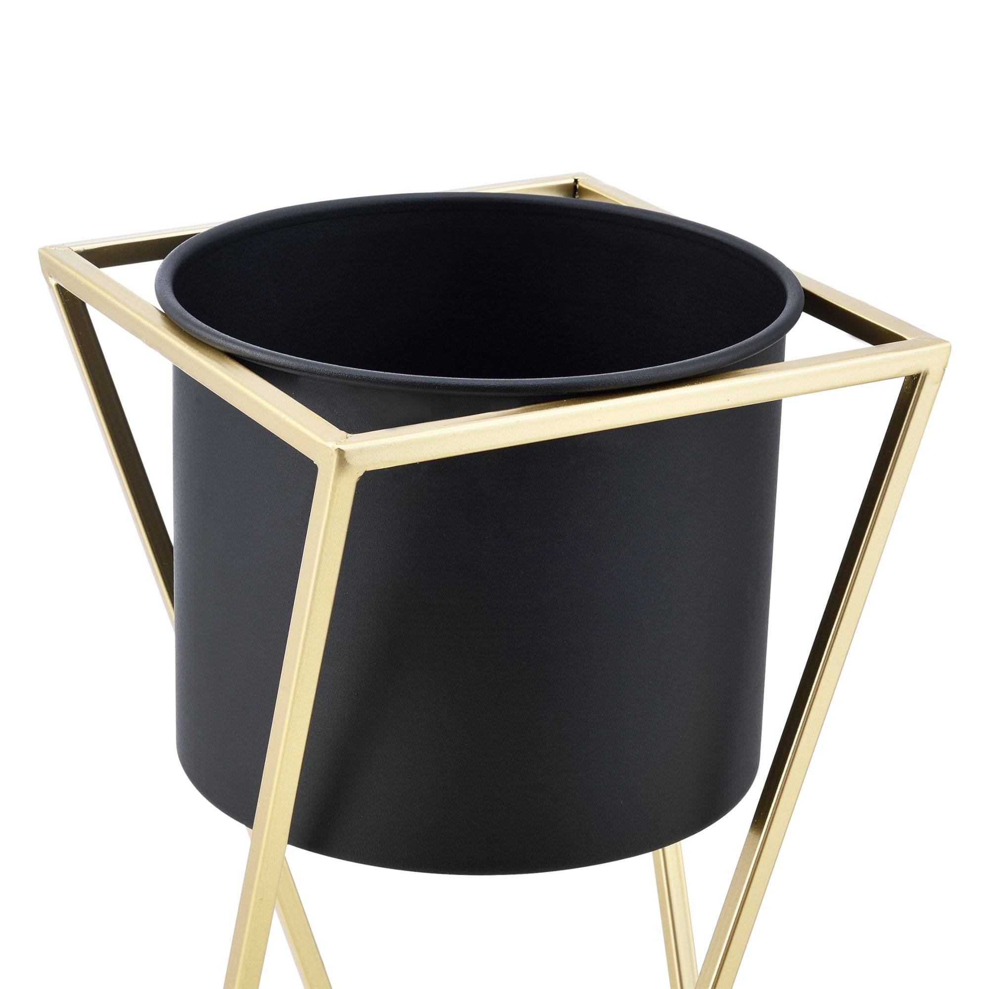 Helloshop26 - Lot de 2 supports de plantes ensemble pot de fleur set cache-pot ensemble bac à fleurs vase métal tailles différentes doré noir - Image 3
