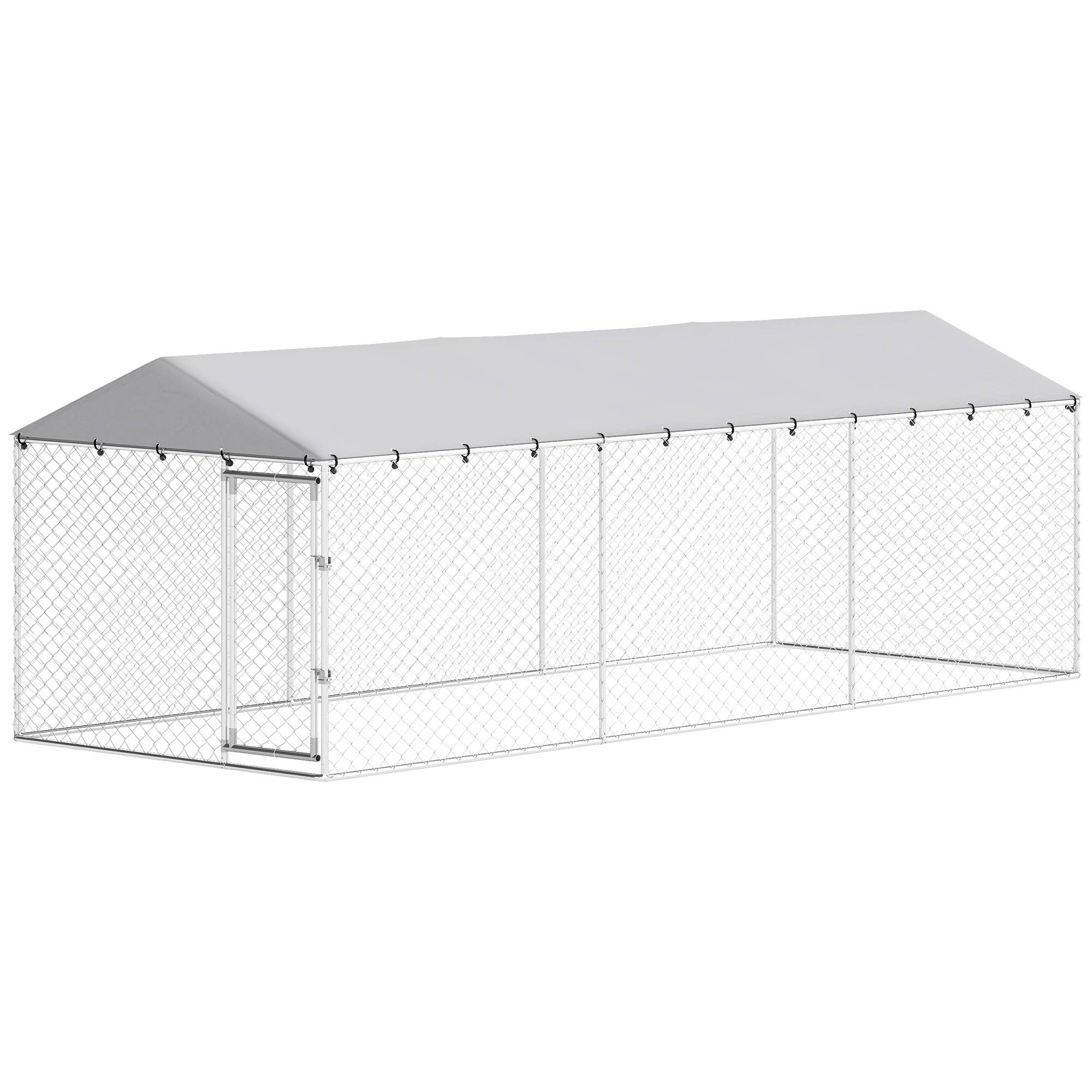 Parc extérieur pour chien avec filet galvanisé et système de verrouillage, acier et tissu Oxford, 6 x 2,3 x 2 m, argent - Image 2