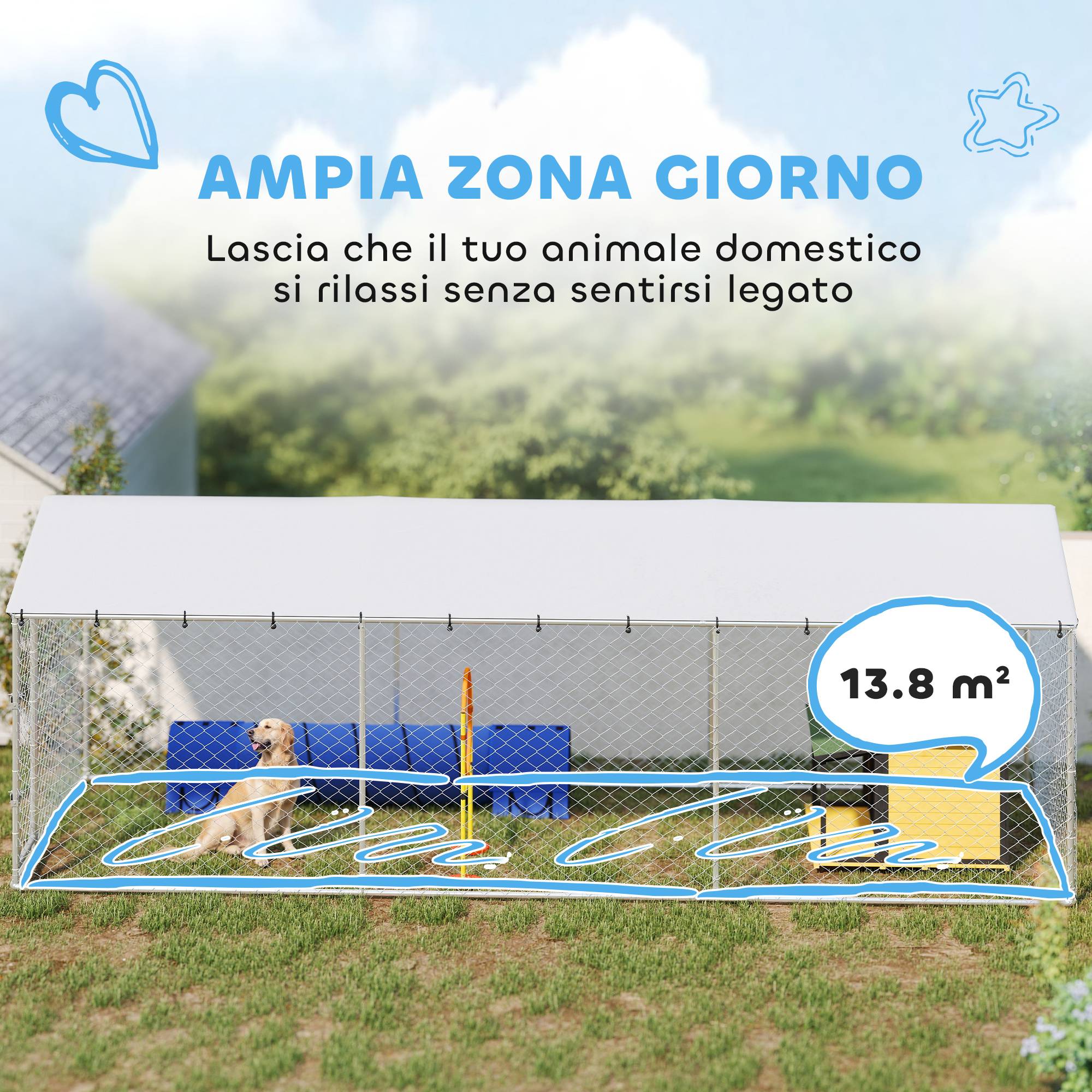 Parc extérieur pour chien avec filet galvanisé et système de verrouillage, acier et tissu Oxford, 6 x 2,3 x 2 m, argent - Image 7