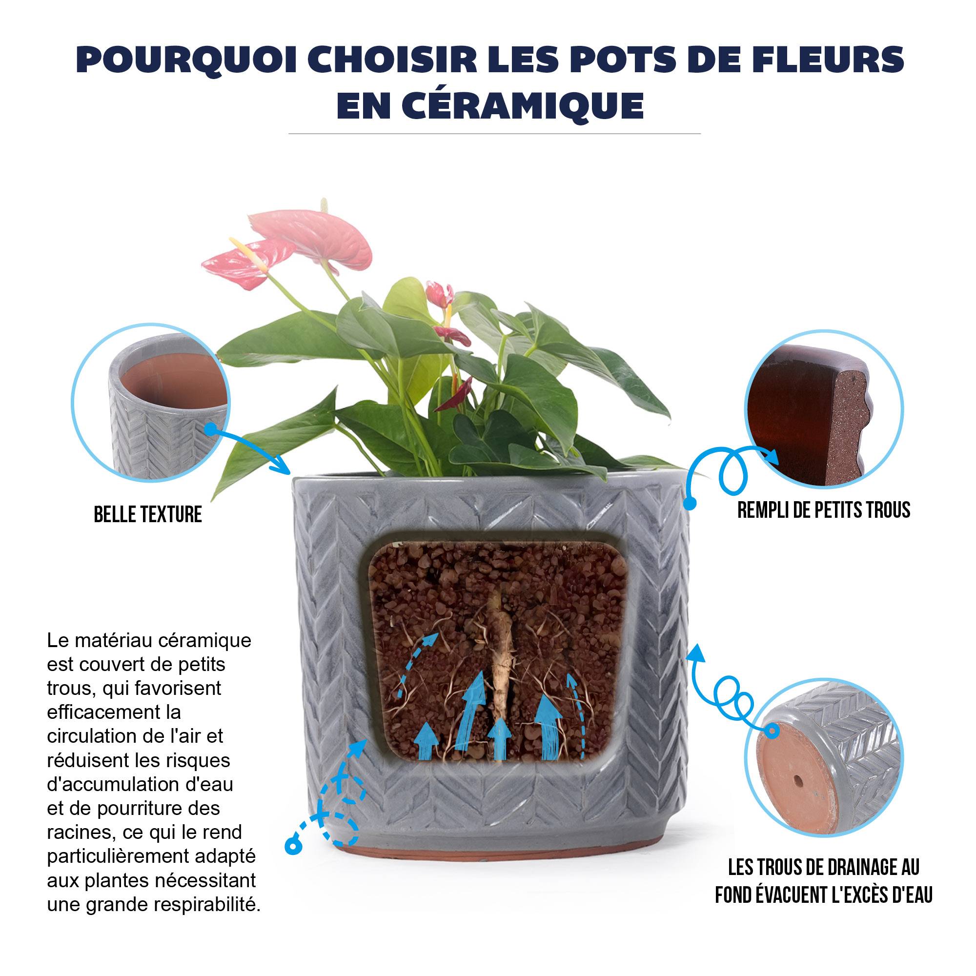 ComfortXL - Pot de fleurs en céramique Ø24,5 cm gris cendré pour plantes d’intérieur avec drainage - ComfortXL Outdoor Living - Image 6