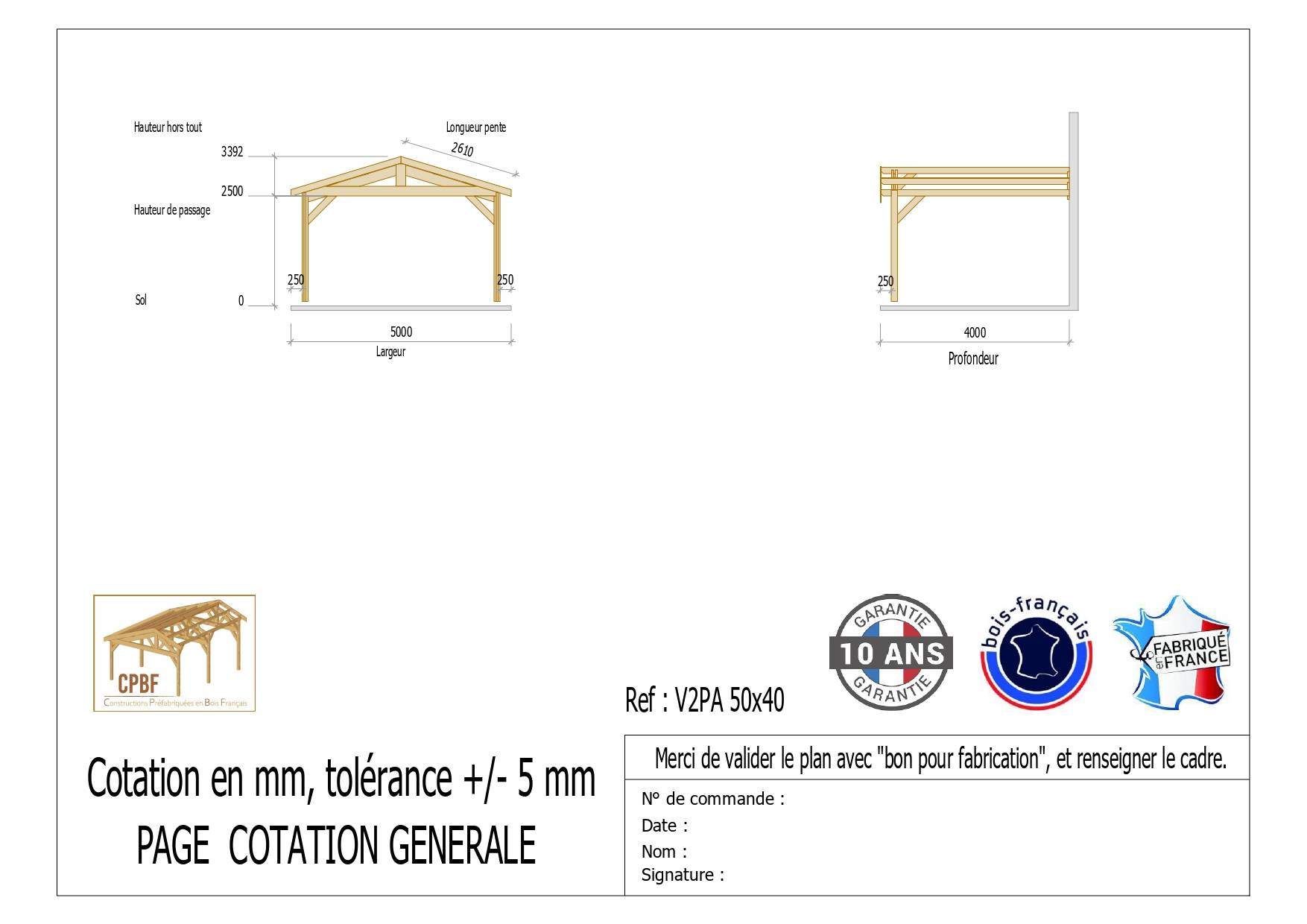 Carport Bois Douglas Français 20 m² – 2 pentes adossé – 2 poteaux – Abri voiture extérieur – Garantie 10 ans - Image 3
