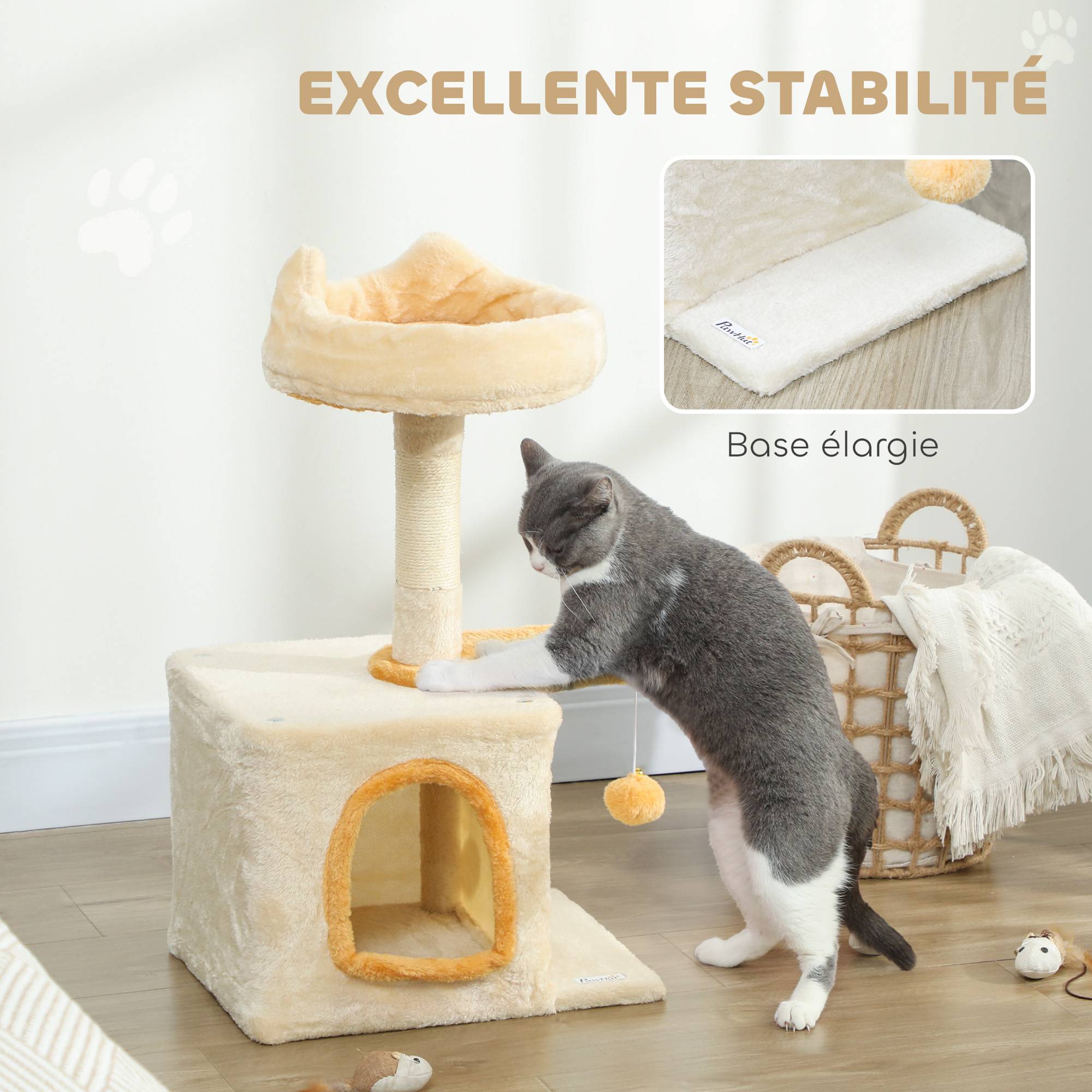 Arbre à chat sisal et peluche beige 40 x 30 x 72 cm - PANGIVO - Image 8