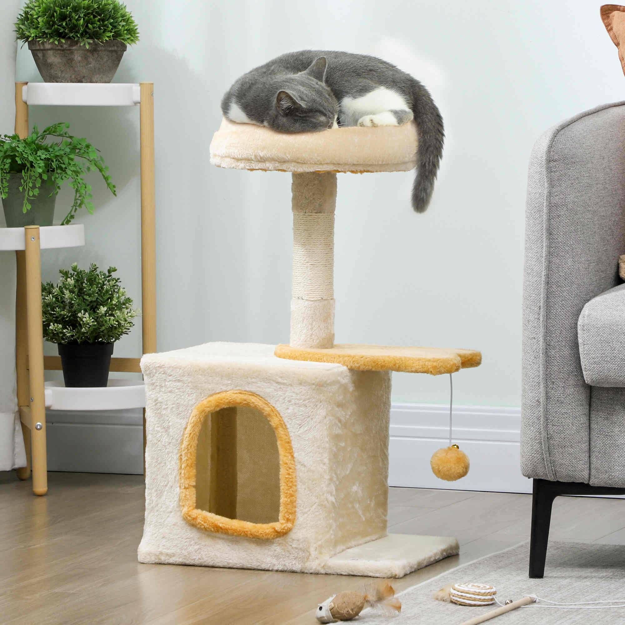 Arbre à chat sisal et peluche beige 40 x 30 x 72 cm - PANGIVO - Image 4
