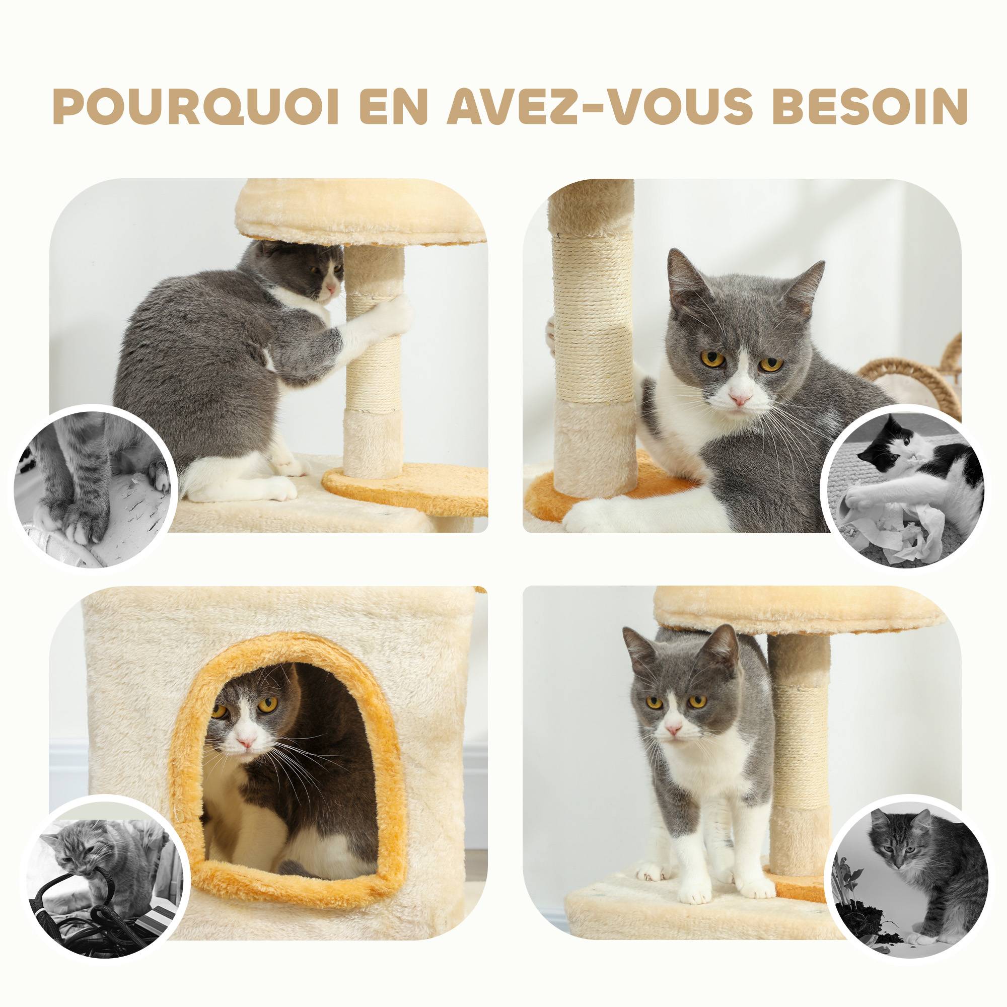 Arbre à chat sisal et peluche beige 40 x 30 x 72 cm - PANGIVO - Image 9