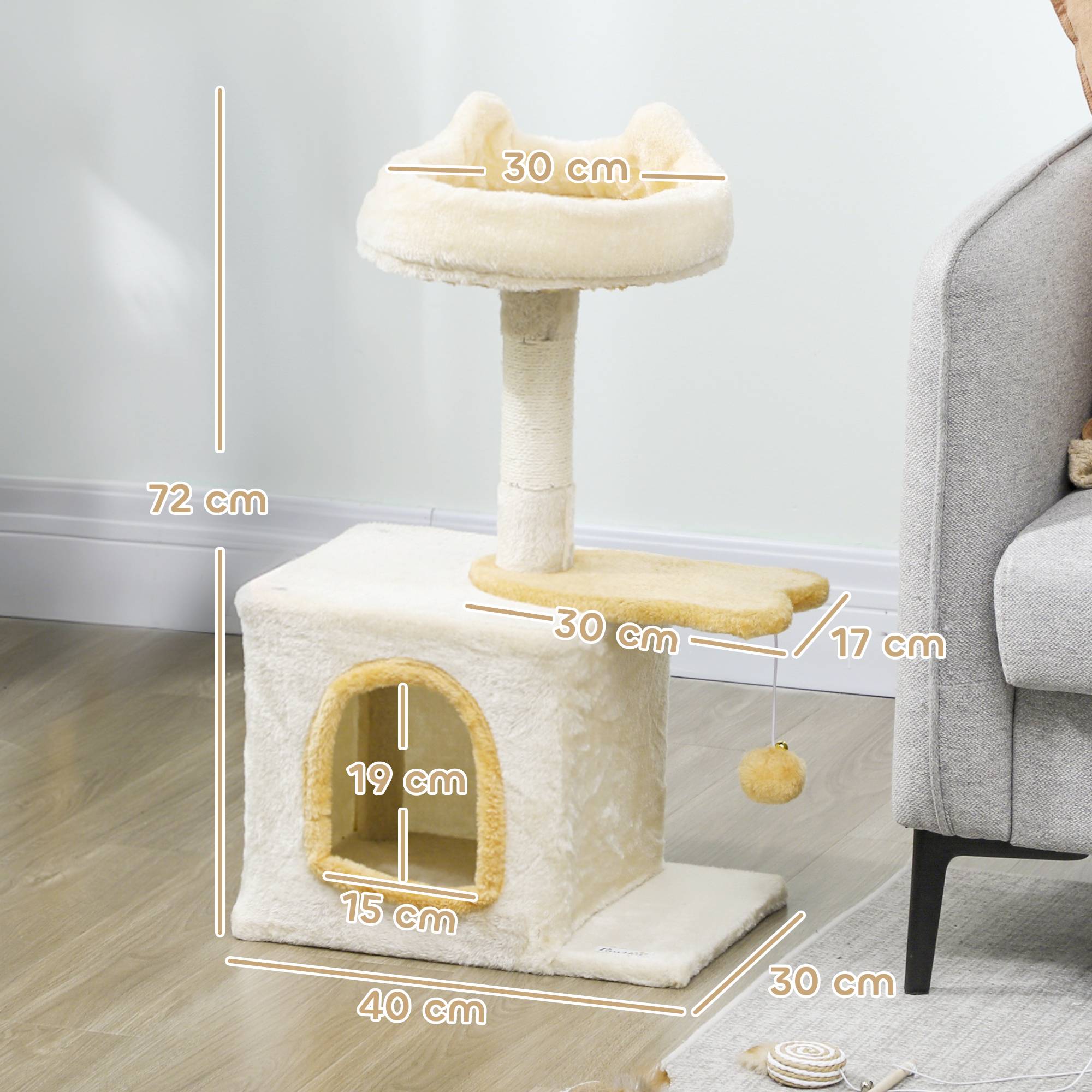 Arbre à chat sisal et peluche beige 40 x 30 x 72 cm - PANGIVO - Image 5