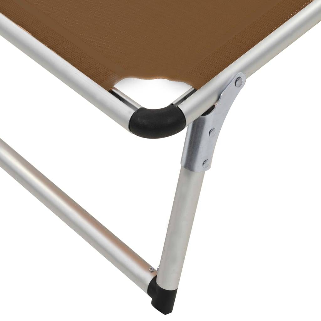 Helloshop26 - Lot de deux chaises longues pliables toit aluminium textilène marron - Image 9