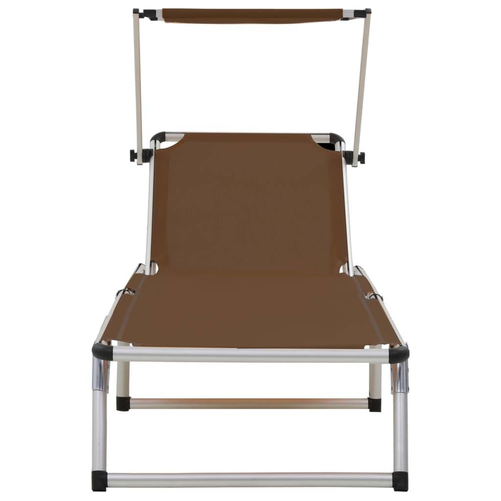 Helloshop26 - Lot de deux chaises longues pliables toit aluminium textilène marron - Image 3