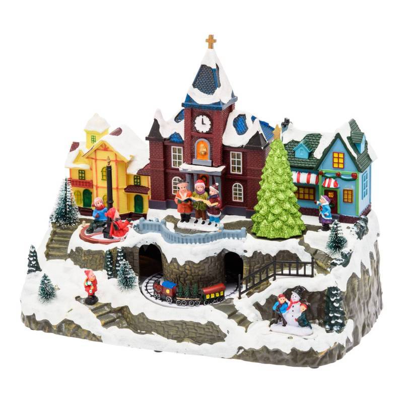 Lotti - Village de noël lumineux Enneigé avec Eglise Petit Train Sapin et Manège pour Enfant en Rotation Musique Lotti - Image 2