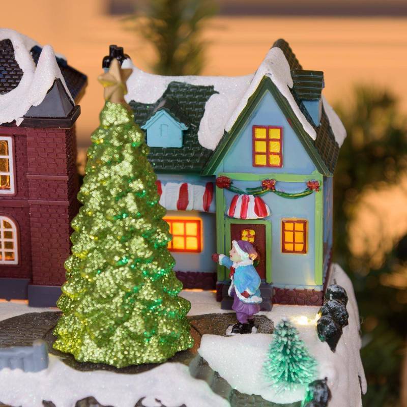 Lotti - Village de noël lumineux Enneigé avec Eglise Petit Train Sapin et Manège pour Enfant en Rotation Musique Lotti - Image 6