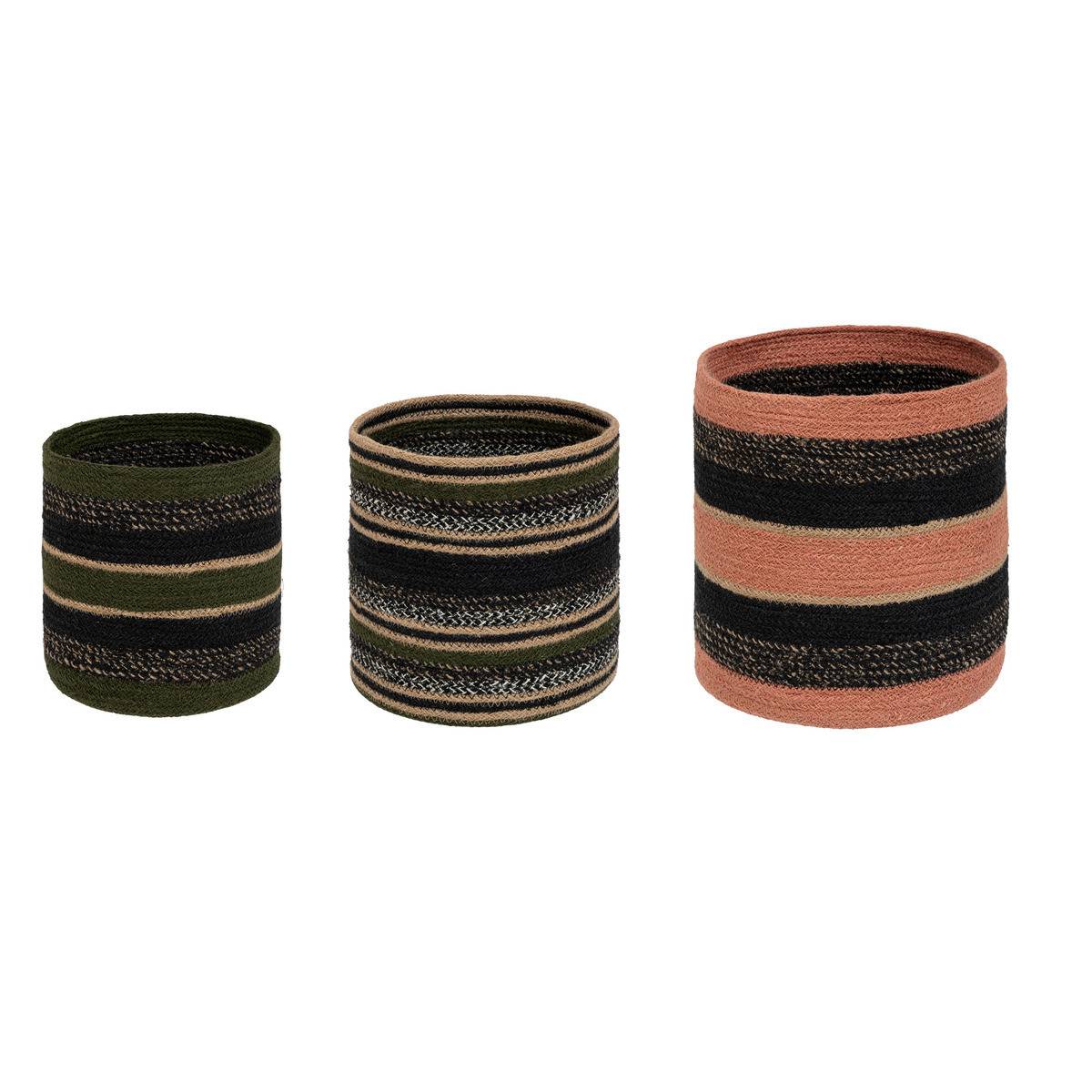 Lot de 3 Paniers de rangement en Jute colorée D 27 D 24 et D 21 cm - Image 1