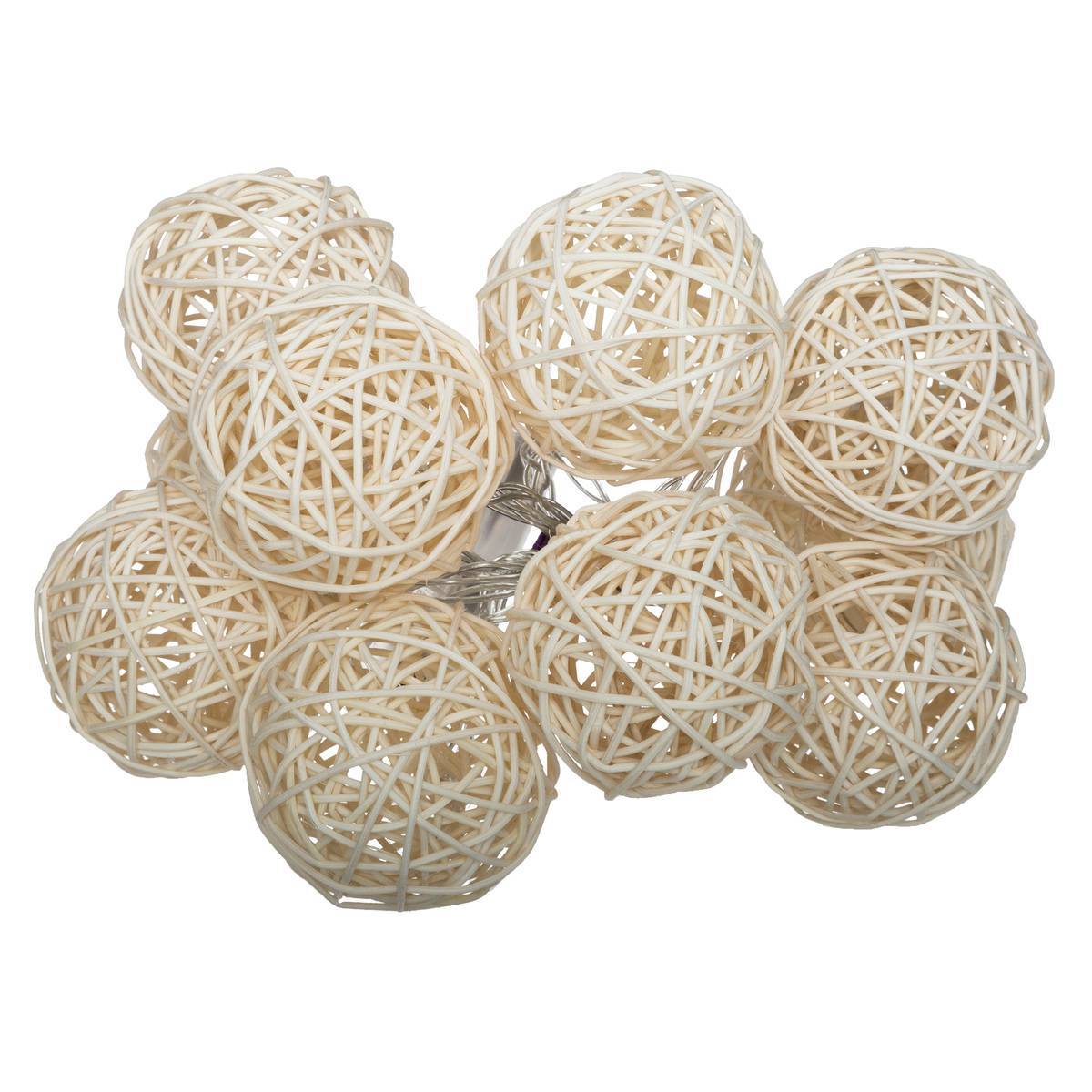 Atmosphera - Guirlande LED "Rotin" 10 boules pile blanc ivoire L162cm - Atmosphera Créateur d'intérieur - Image 2