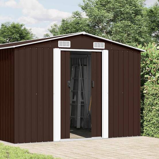 Abri de Jardin Acier Galvanisé Extérieur Rangement Outils 257x392cm Marron - ComfortXL Outdoor Living - Image 2