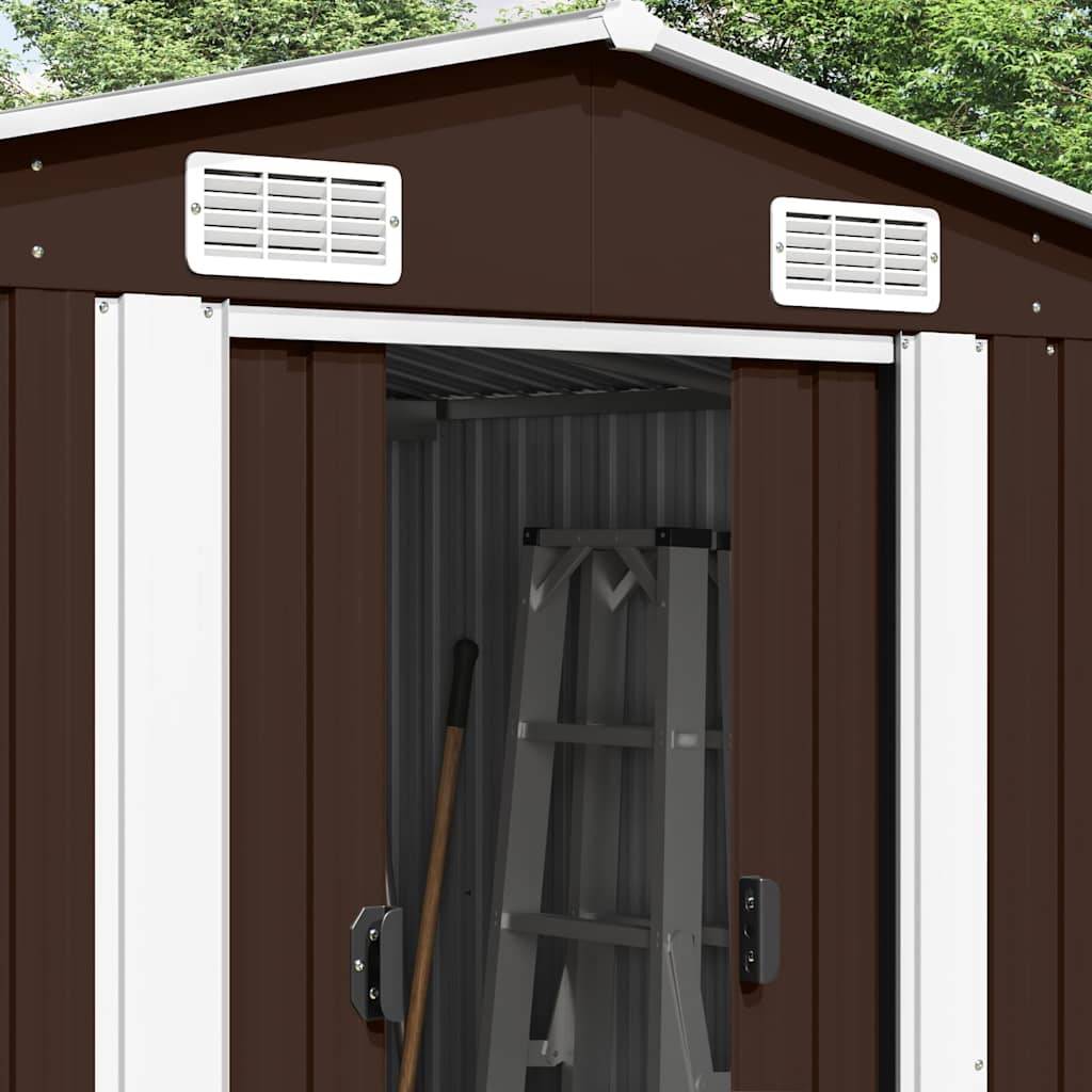 Abri de Jardin Acier Galvanisé Extérieur Rangement Outils 257x392cm Marron - ComfortXL Outdoor Living - Image 3