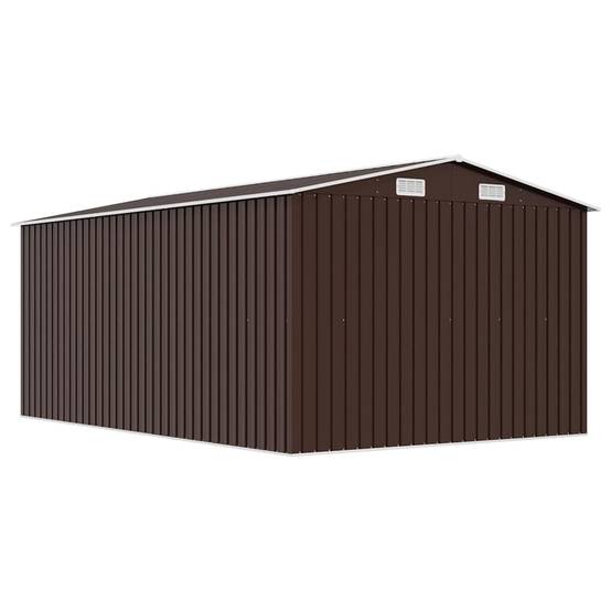 Abri de Jardin Acier Galvanisé Extérieur Rangement Outils 257x392cm Marron - ComfortXL Outdoor Living - Image 7