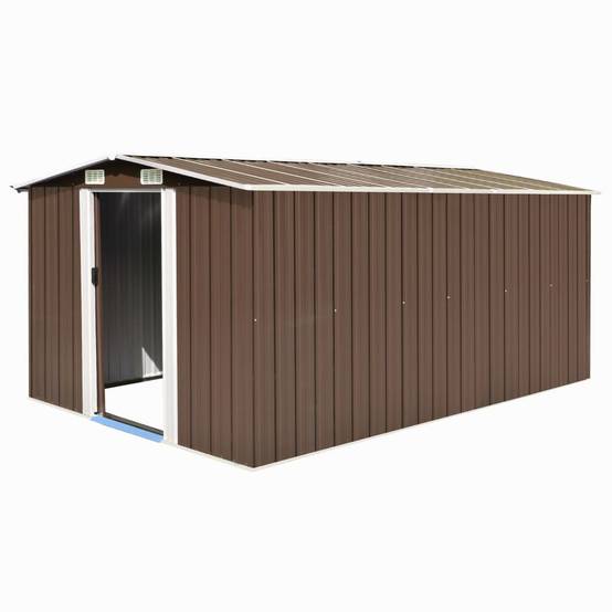 Abri de Jardin Acier Galvanisé Extérieur Rangement Outils 257x392cm Marron - ComfortXL Outdoor Living - Image 1
