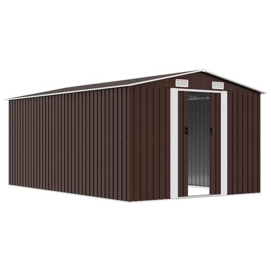 Abri de Jardin Acier Galvanisé Extérieur Rangement Outils 257x392cm Marron - ComfortXL Outdoor Living - Image 4