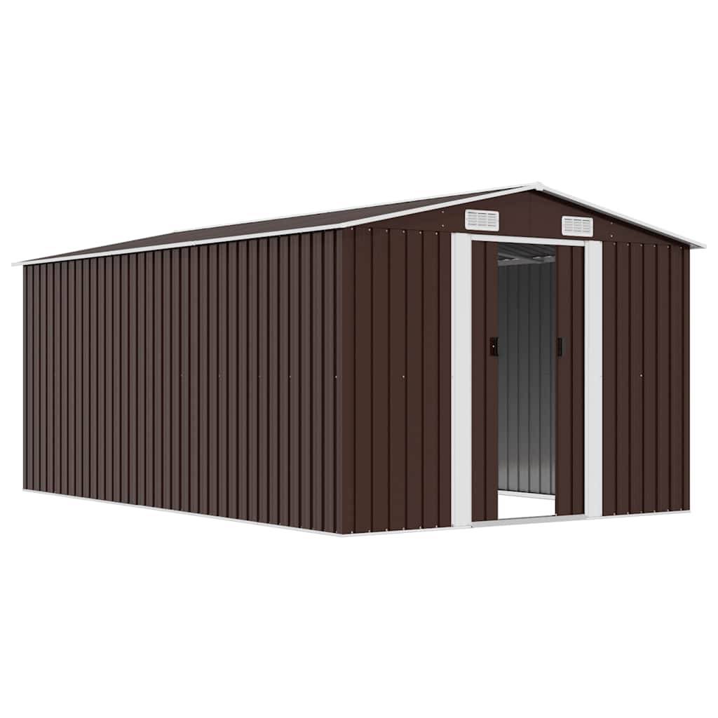 Abri de Jardin Acier Galvanisé Extérieur Rangement Outils 257x392cm Marron - ComfortXL Outdoor Living - Image 4