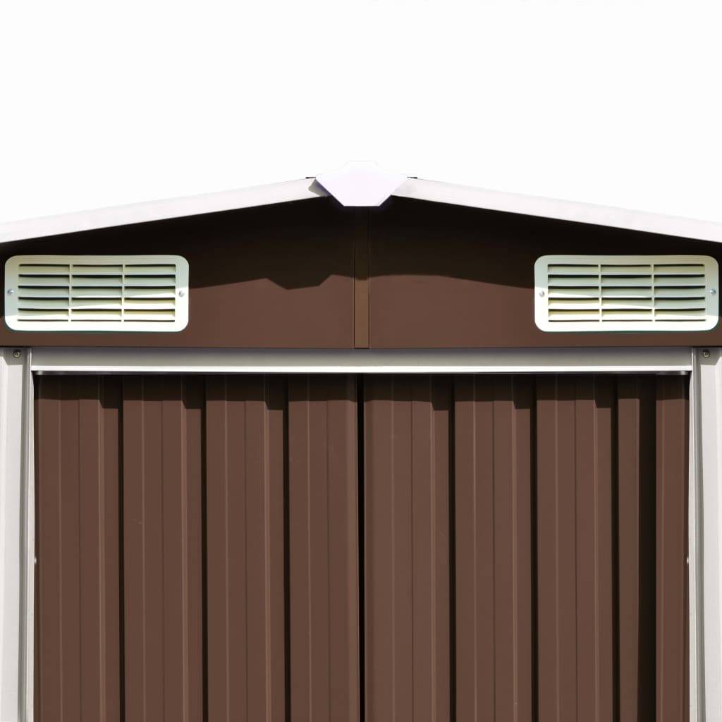 Abri de Jardin Acier Galvanisé Extérieur Rangement Outils 257x392cm Marron - ComfortXL Outdoor Living - Image 5