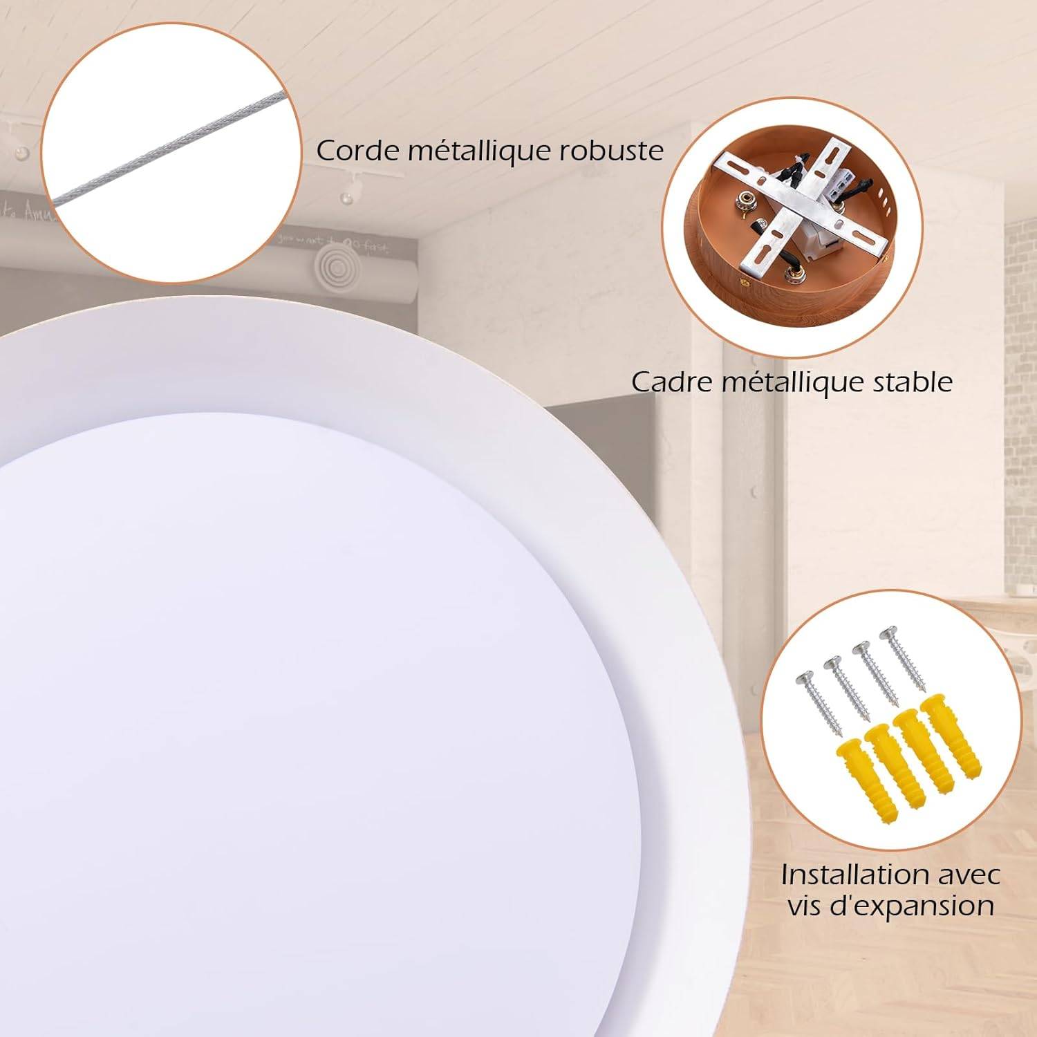 Lustre Suspension Moderne, Luminaire Suspendu LED à Lumière Chaude 3000 K, Ø 40 CM, Naturel - Image 4