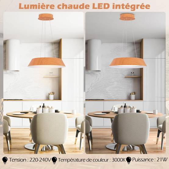 Lustre Suspension Moderne, Luminaire Suspendu LED à Lumière Chaude 3000 K, Ø 40 CM, Naturel - Image 3