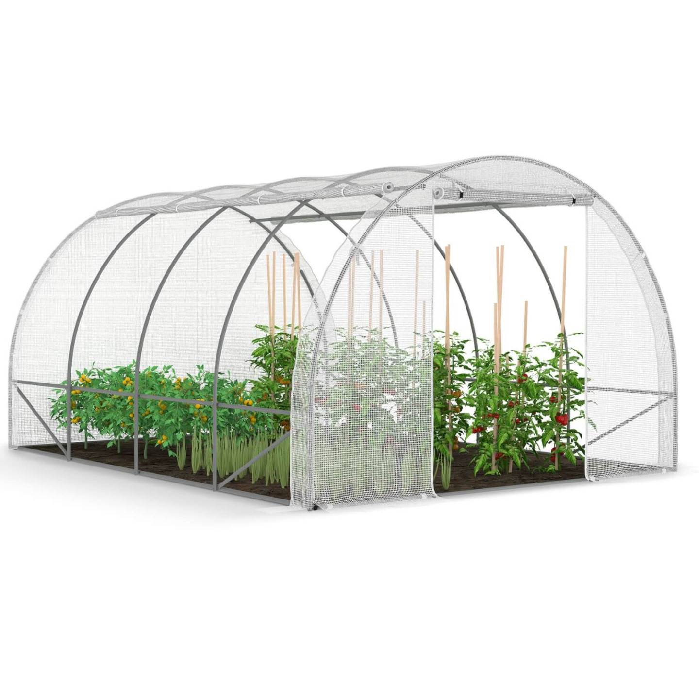 IDMARKET - Serre de jardin tunnel 12m² 4 x 3 x 2 m acier galvanisé + bâche anti-UV avec porte et fenêtres ZEBRA blanches toutes saisons - Image 2
