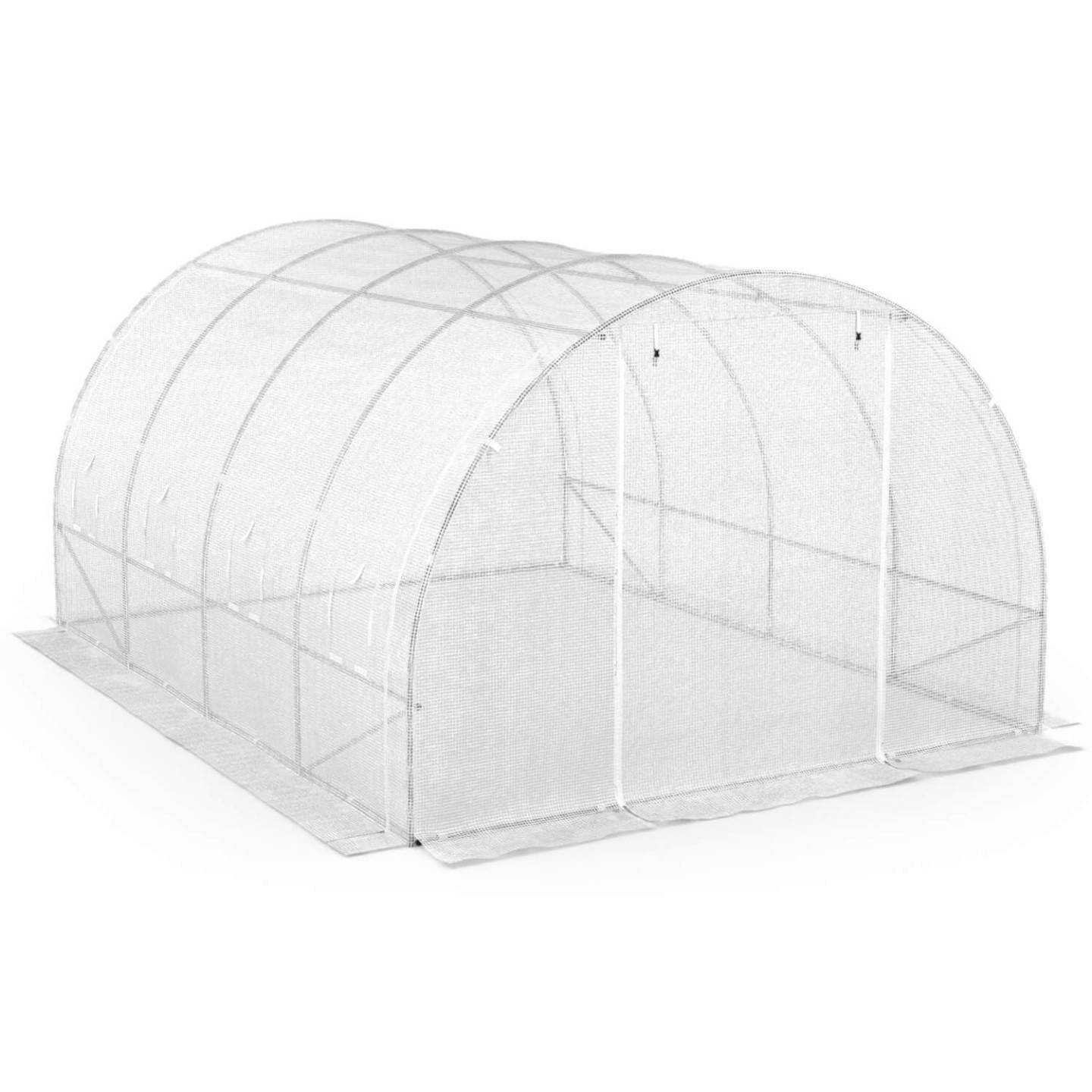 IDMARKET - Serre de jardin tunnel 12m² 4 x 3 x 2 m acier galvanisé + bâche anti-UV avec porte et fenêtres ZEBRA blanches toutes saisons - Image 4