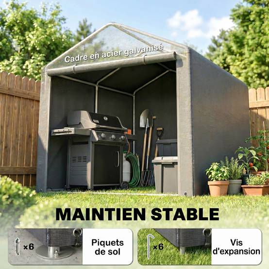 Abri de jardin tente de stockage imperméable abri moto porte enroulable fermeture éclair, 160 x 218 x 172 cm, gris clair - Image 7