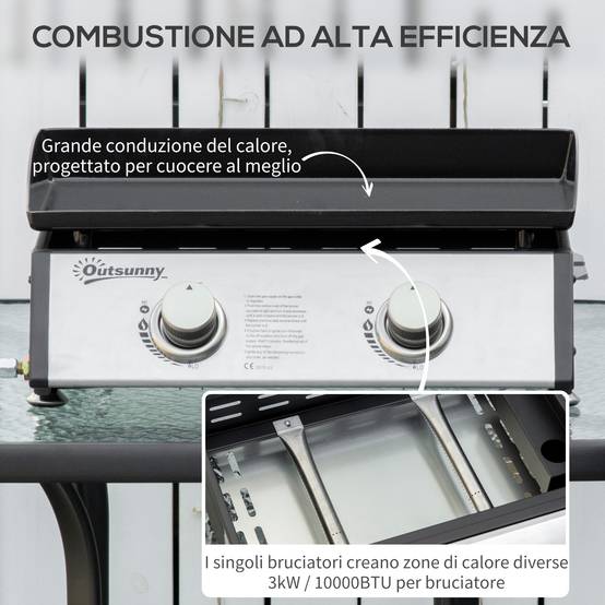Barbecue à gaz de table avec 2 brûleurs et une puissance de 6 kW, 48,5 x 46 x 21 cm, noir - Image 6