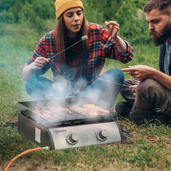 Barbecue à gaz de table avec 2 brûleurs et une puissance de 6 kW, 48,5 x 46 x 21 cm, noir - Image 4