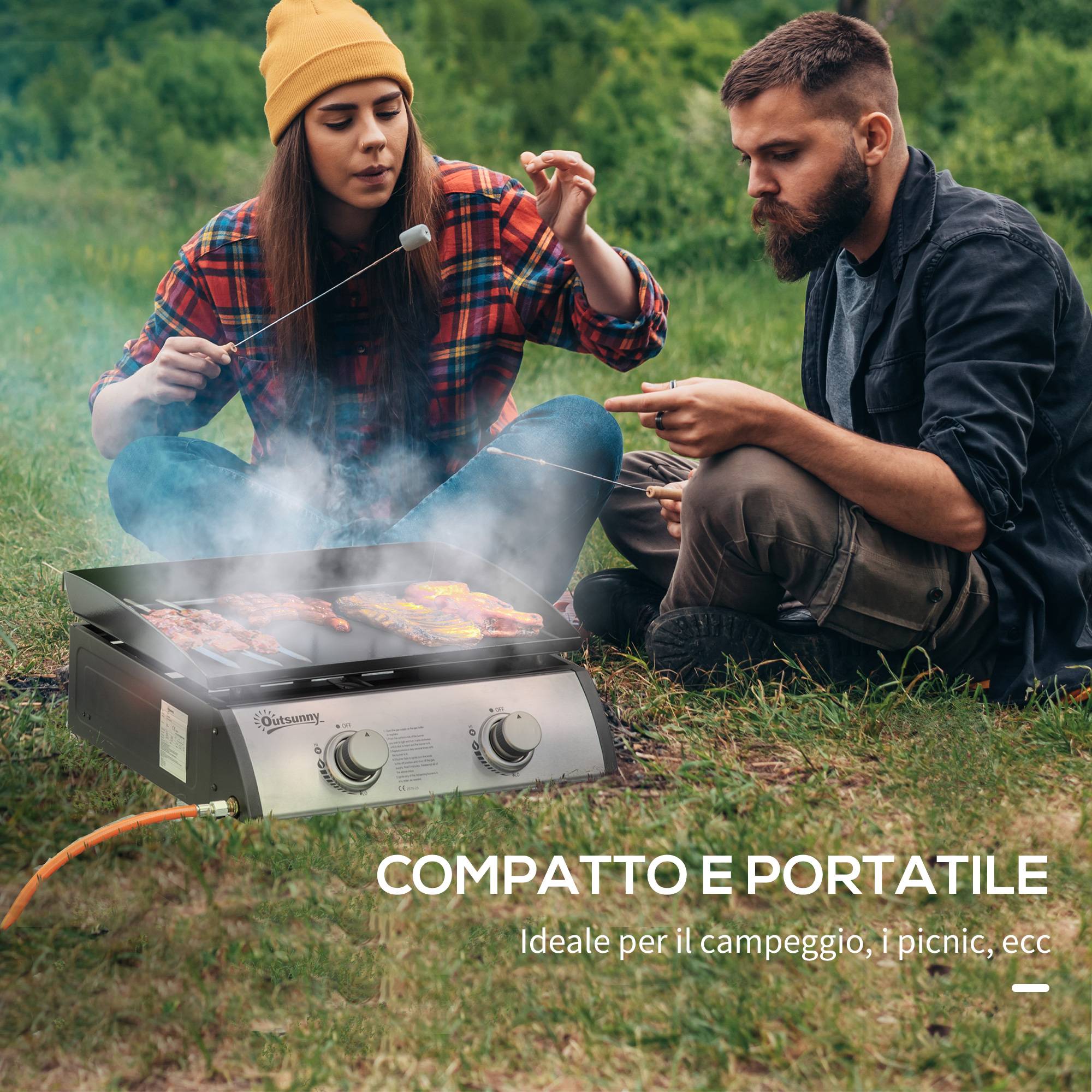 Barbecue à gaz de table avec 2 brûleurs et une puissance de 6 kW, 48,5 x 46 x 21 cm, noir - Image 8