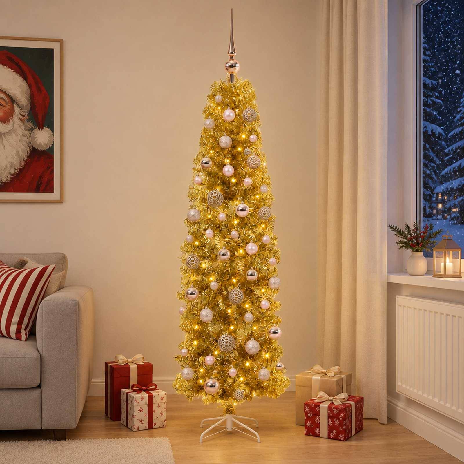 Vidaxl - Arbre de Noël slim artificiel avec boules 180 cm 300 LED vidaXL 3461177 - Image 1
