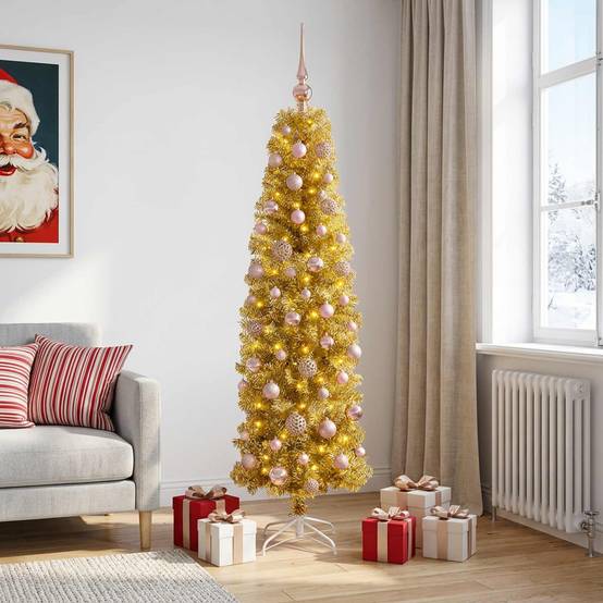 Vidaxl - Arbre de Noël slim artificiel avec boules 180 cm 300 LED vidaXL 3461177 - Image 4