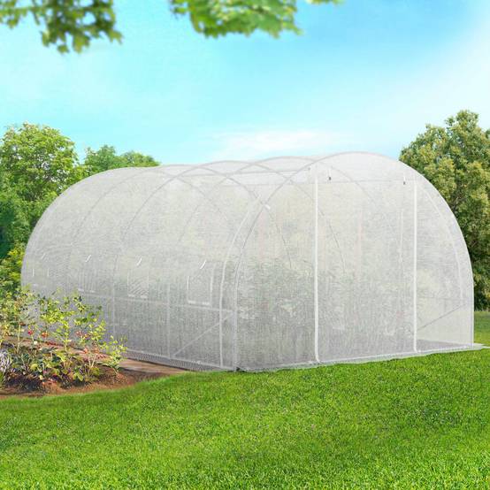 Bâche de rechange pour serre de jardin tunnel 12m² 4 x 3 x 2 m anti-UV avec porte et fenêtres ZEBRA blanche toutes saisons - Image 2