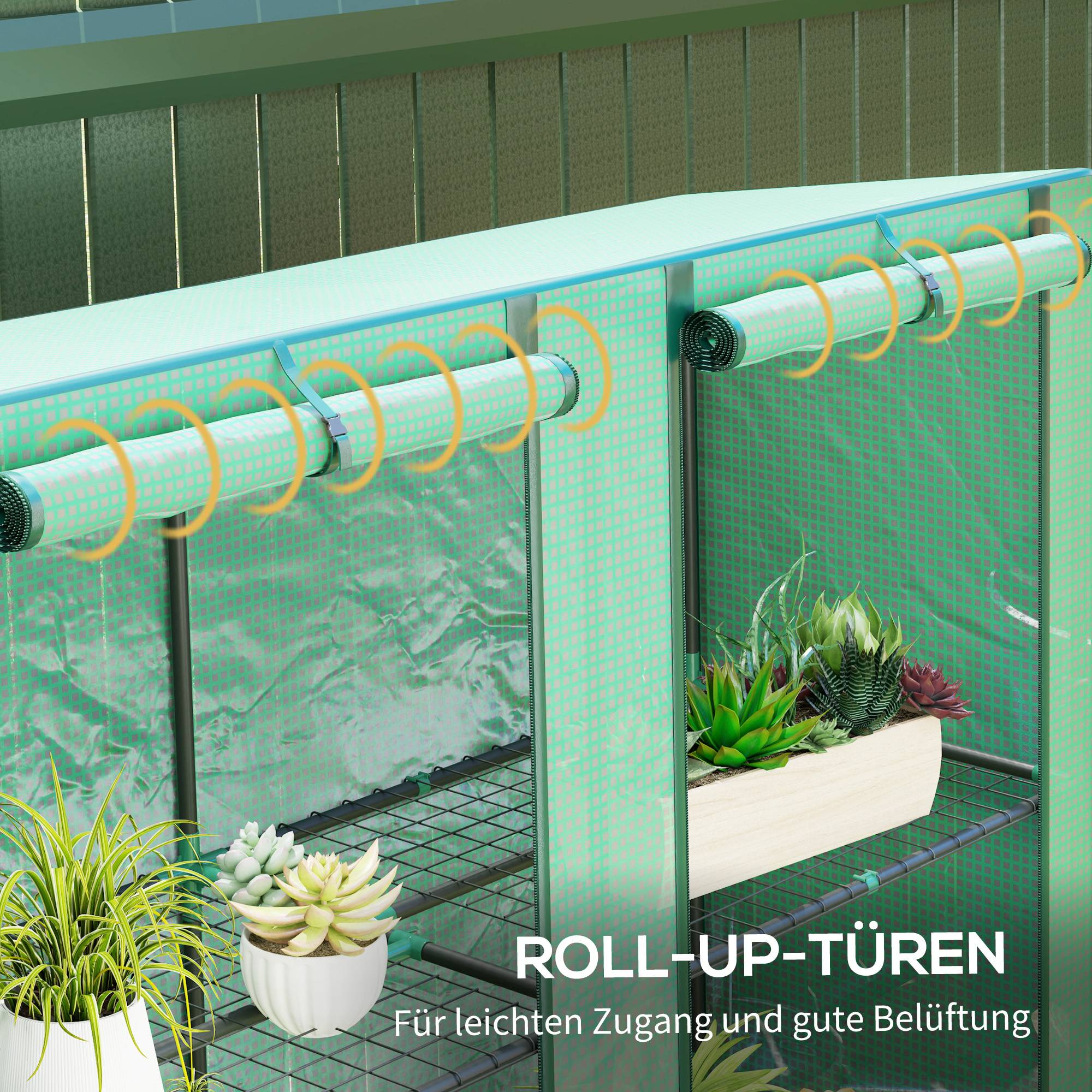 Mini serre de jardin acier 3 étagères protection plantes 144x48x152cm vert - ComfortXL Outdoor Living - Image 8