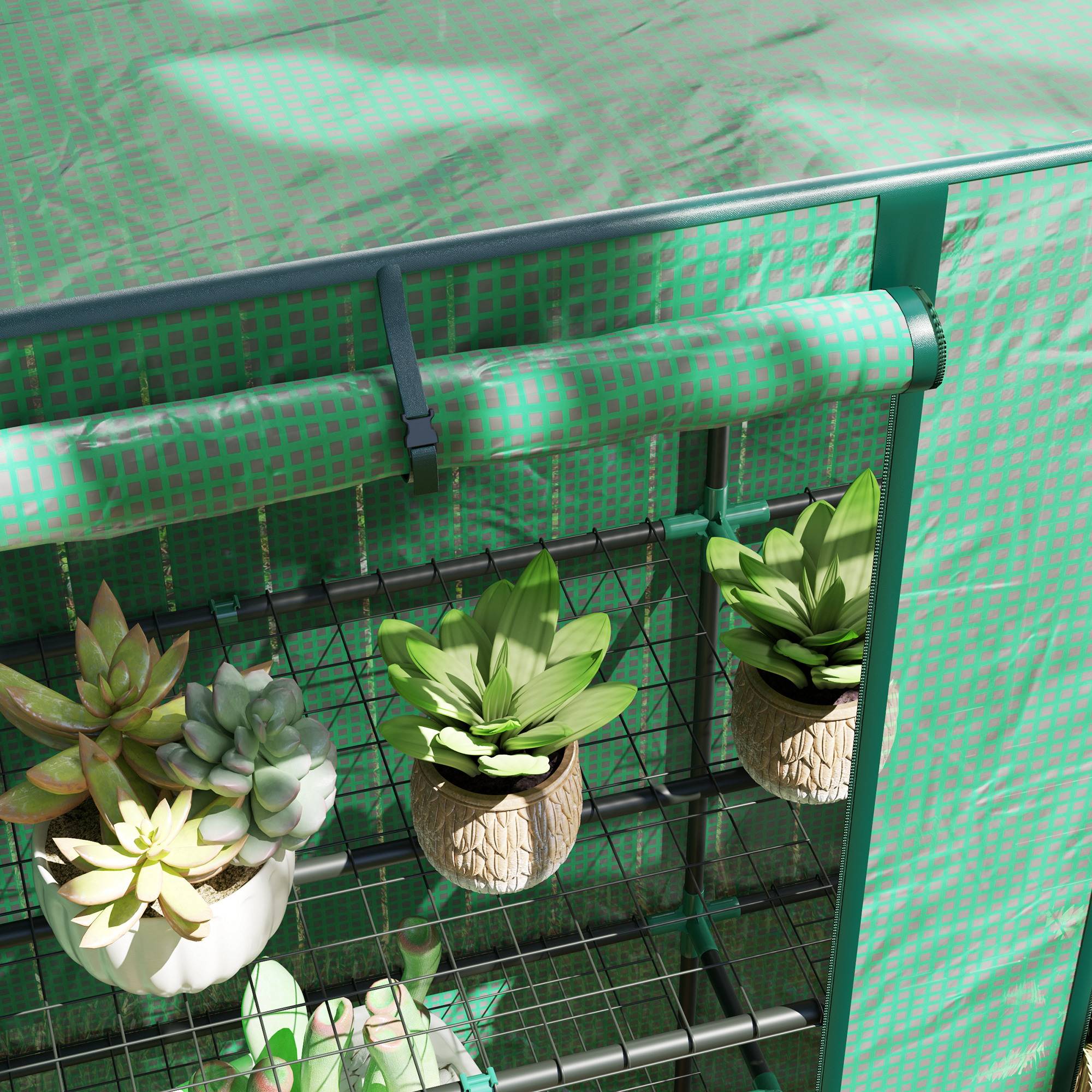 Mini serre de jardin acier 3 étagères protection plantes 144x48x152cm vert - ComfortXL Outdoor Living - Image 10