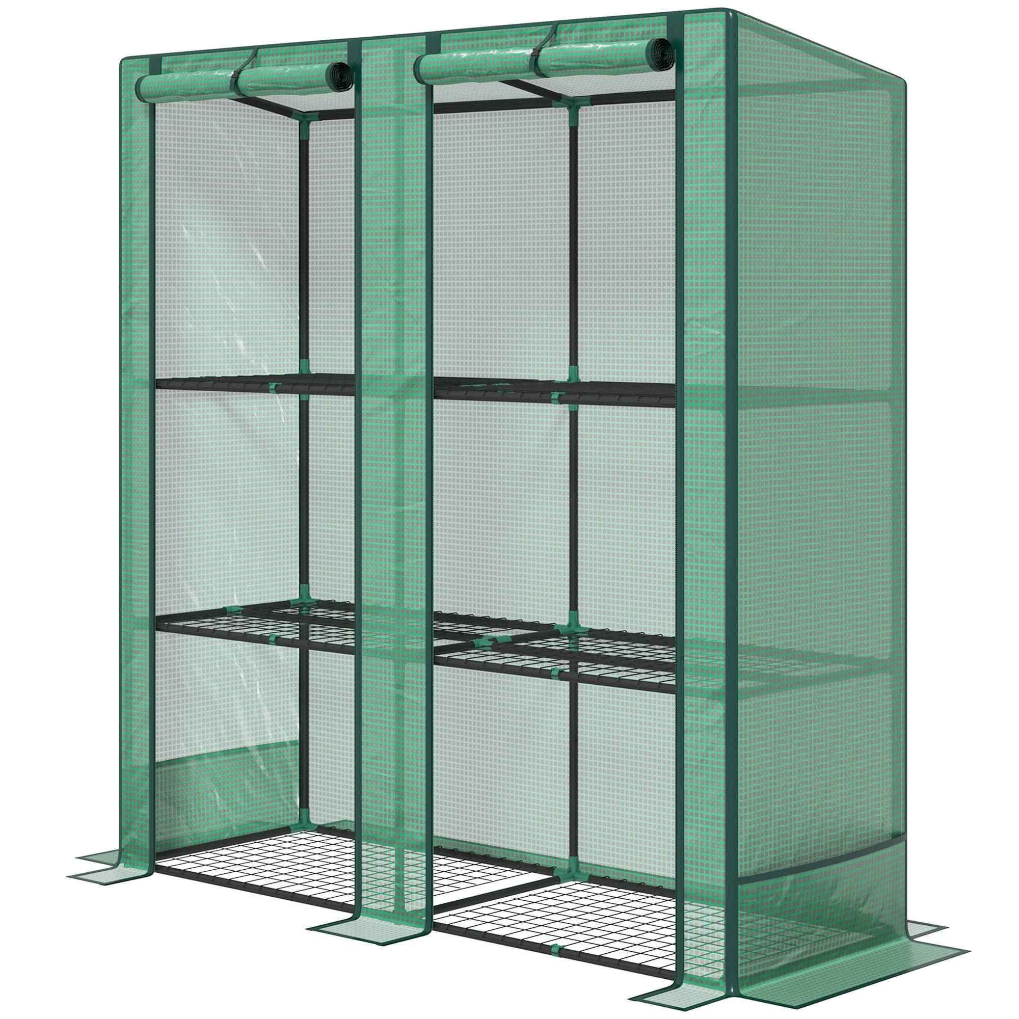 Mini serre de jardin acier 3 étagères protection plantes 144x48x152cm vert - ComfortXL Outdoor Living - Image 2