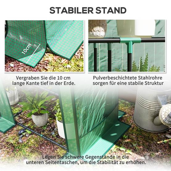Mini serre de jardin acier 3 étagères protection plantes 144x48x152cm vert - ComfortXL Outdoor Living - Image 9