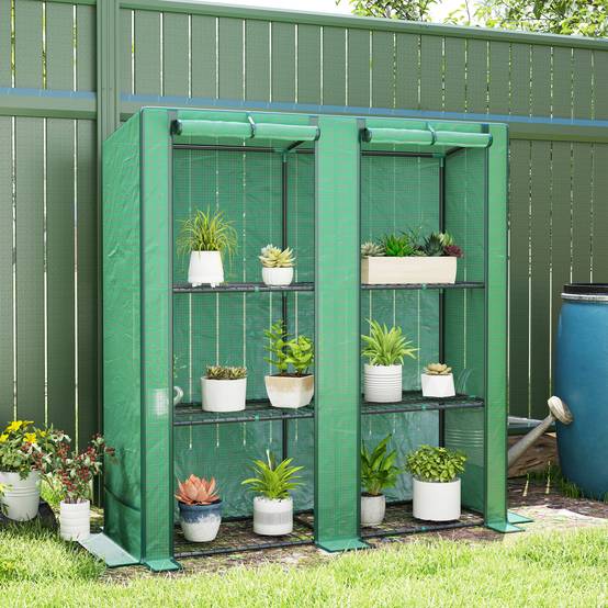 Mini serre de jardin acier 3 étagères protection plantes 144x48x152cm vert - ComfortXL Outdoor Living - Image 4