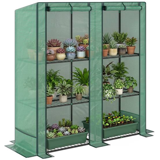 Mini serre de jardin acier 3 étagères protection plantes 144x48x152cm vert - ComfortXL Outdoor Living - Image 1